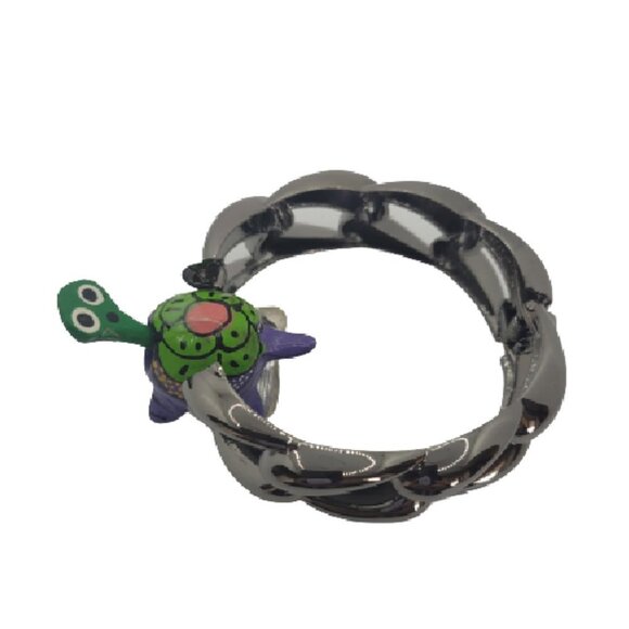 Women's Bracelet, High Polished Dark Metal Chain-link Cuff Bangle - Picture 2 of 4